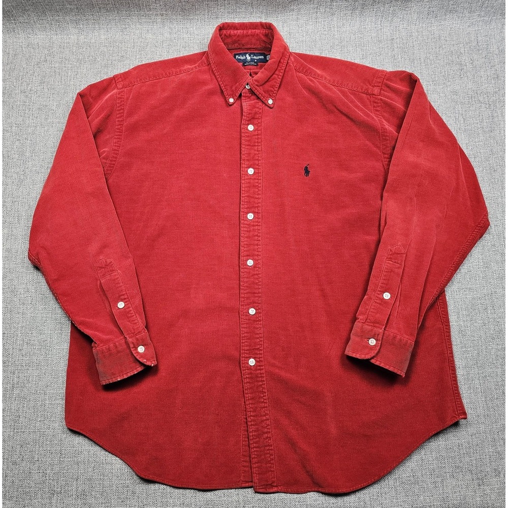 Ralph Lauren Blaire Shirt Mens Large Red Corduroy Long Sleeve Button Down